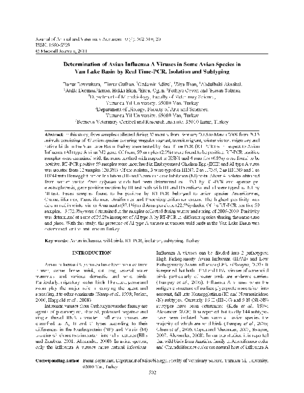 (PDF) Determination of Avian Influenza A Viruses in Some Avian Species ...