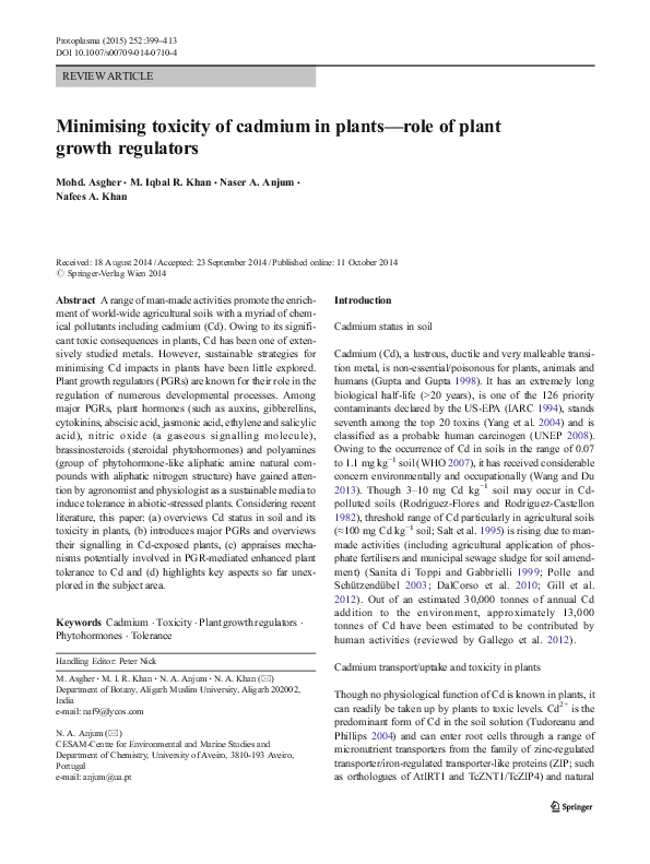 (PDF) Minimising toxicity of cadmium in plants—role of plant growth ...