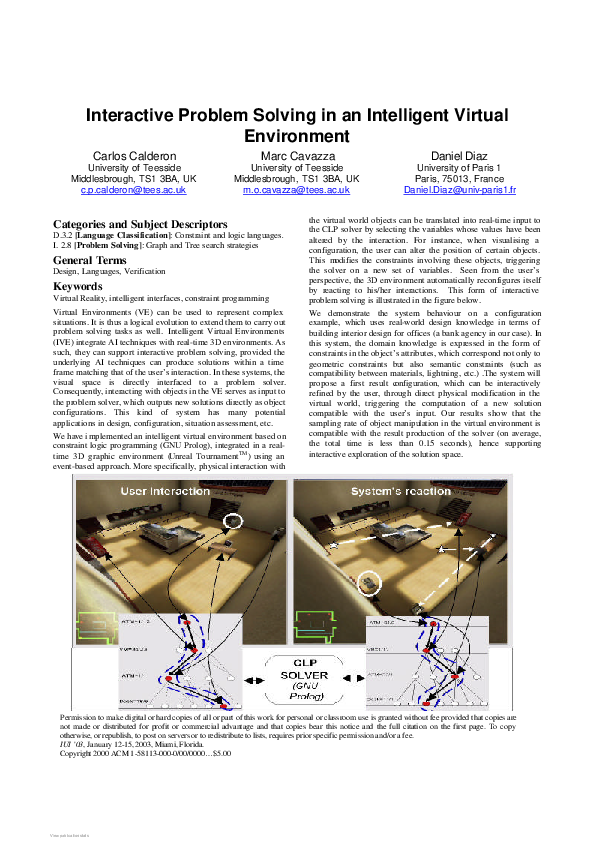(PDF) Interactive problem solving in an intelligent virtual environment