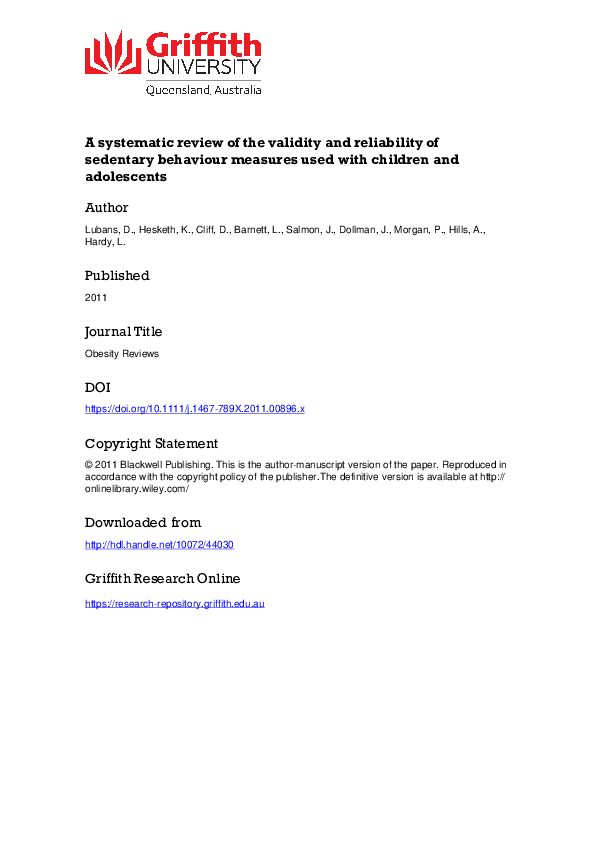 (PDF) A systematic review of the validity and reliability of sedentary ...