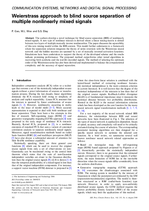 (PDF) Weierstrass approach to blind source separation of multiple ...