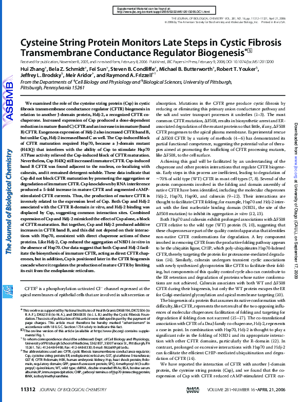 (PDF) Cysteine string protein monitors late steps in cystic fibrosis ...