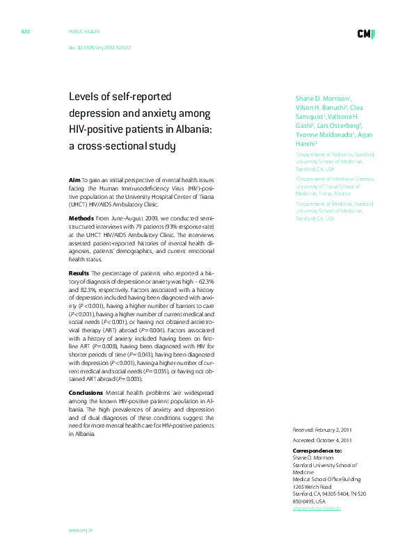 (PDF) Levels of self-reported depression and anxiety among HIV-positive ...