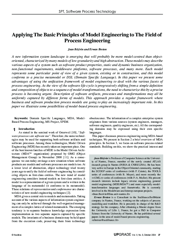 (PDF) Applying the basic principles of model engineering to the field ...