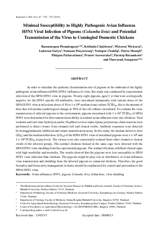 (PDF) Minimal susceptibility to highly pathogenic avian influenza H5N1 ...