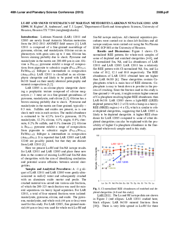 (PDF) Lu-Hf and Sm-Nd Systematics of Martian Meteorites Larkman Nunatak ...