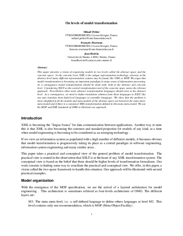 (PDF) On levels of model transformation