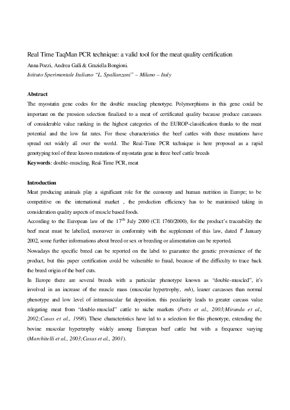 (PDF) Real Time TaqMan PCR technique: a valid tool for the meat quality ...