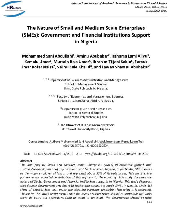 (PDF) The Nature of Small and Medium Scale Enterprises (SMEs ...
