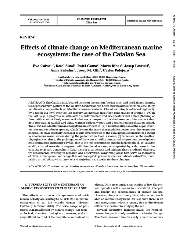 (PDF) Effects of climate change on Mediterranean marine ecosystems: the ...