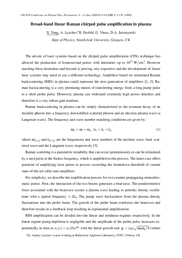 (PDF) Broad-band linear Raman chirped pulse amplification in plasma