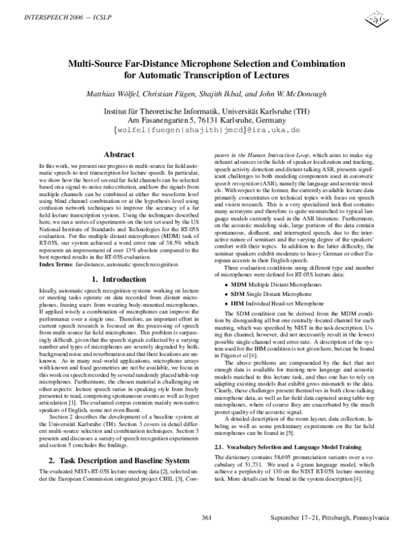 (PDF) Multi-Source Far-Distance Microphone Selection and Combination ...