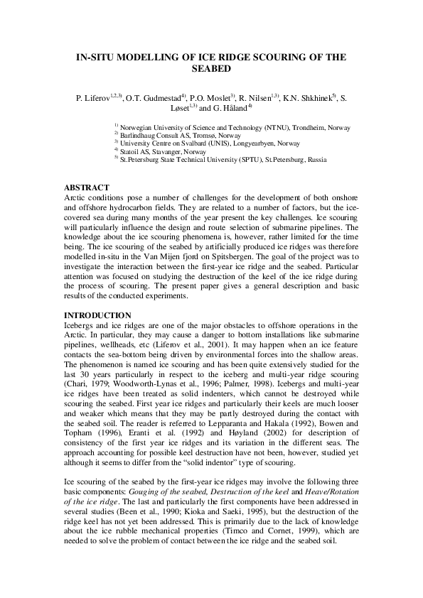 (PDF) In-Situ Modelling of Ice Ridge Scouring of the Seabed