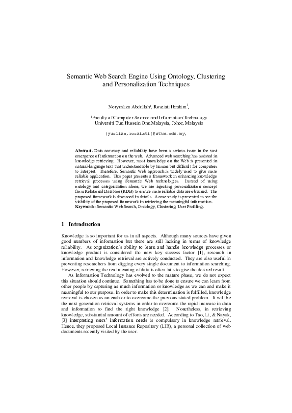 (PDF) Semantic Web Search Engine Using Ontology, Clustering and ...