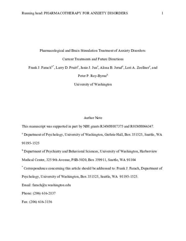 (PDF) Pharmacological Treatment of Anxiety Disorders: Current ...