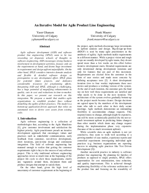 (PDF) An Iterative Model for Agile Product Line Engineering