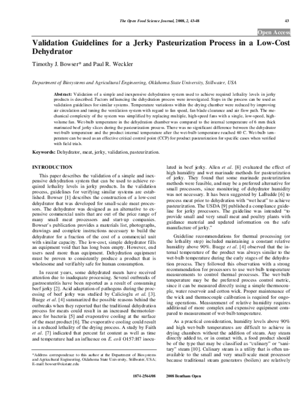 (PDF) Validation guidelines for a jerky pasteurization process in a lowcost dehydrator Paul