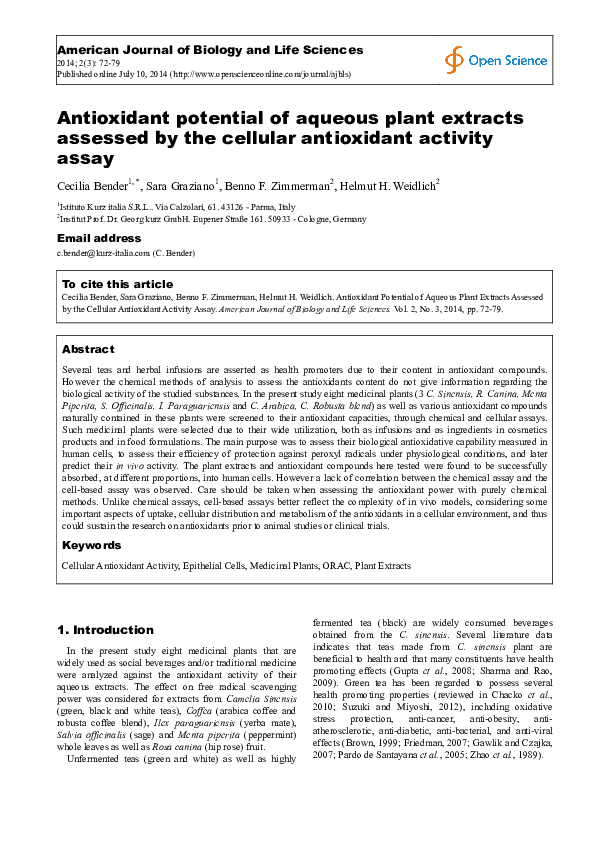 (PDF) Antioxidant potential of aqueous plant extracts assessed by the ...