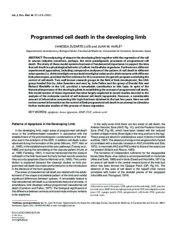(PDF) Programmed cell death in the developing limb