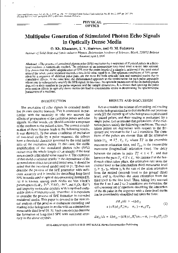 (PDF) Multipulse generation of stimulated photon echo signals in ...