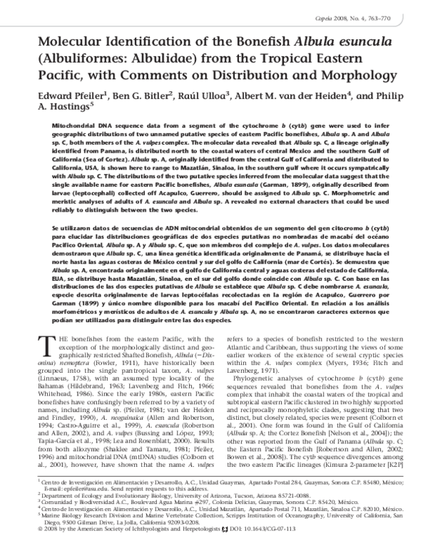 (PDF) Molecular identification of the bonefish Albula esuncula ...