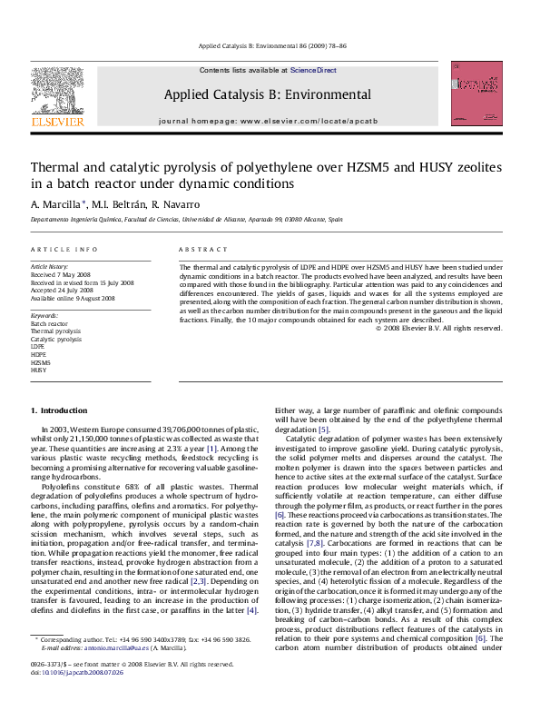 (PDF) Thermal and catalytic pyrolysis of polyethylene over HZSM5 and ...