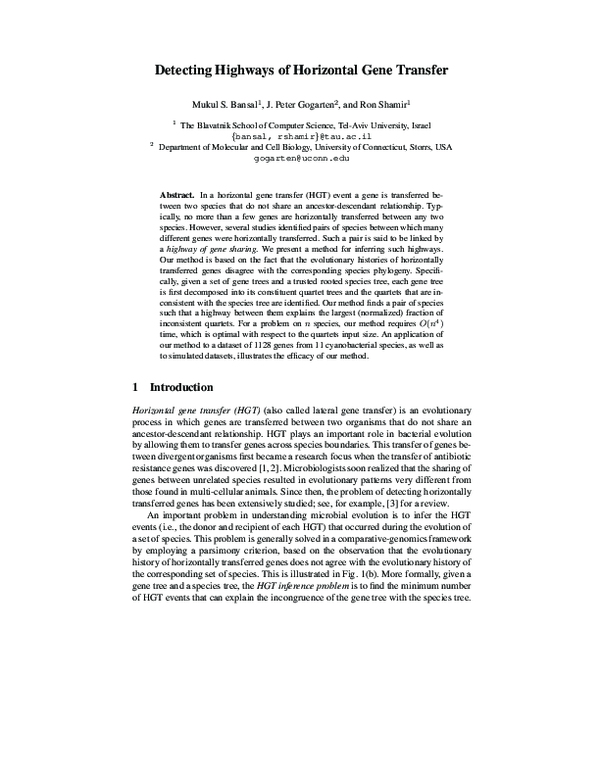 (PDF) Detecting Highways of Horizontal Gene Transfer