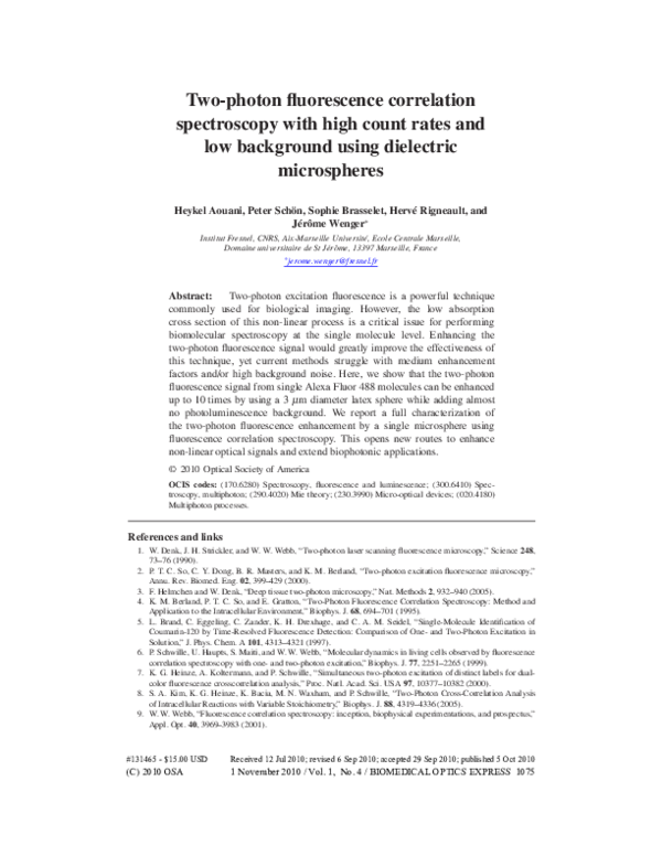 (PDF) Two-photon fluorescence correlation spectroscopy with high count ...
