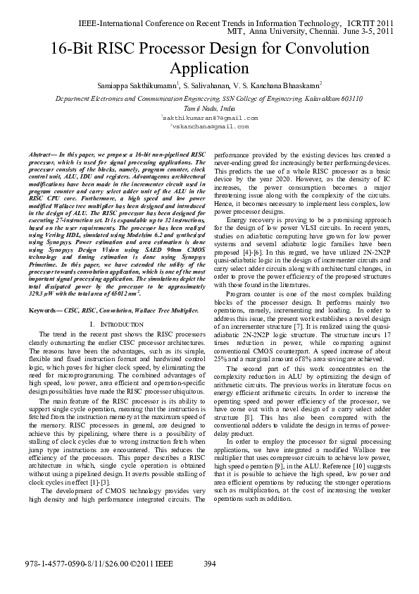(PDF) 16-Bit RISC Processor Design for Convolution Application