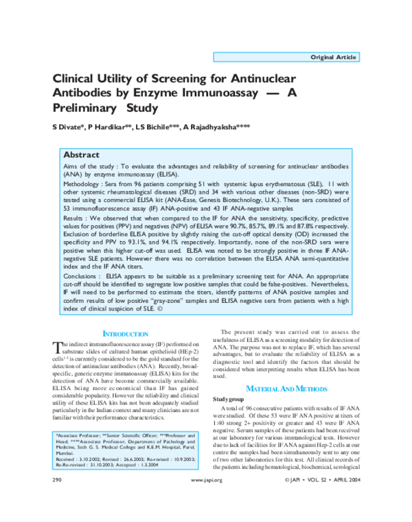 (PDF) Clinical utility of screening for antinuclear antibodies by ...