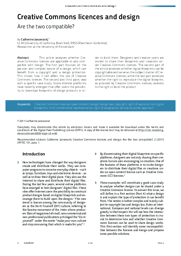 (PDF) Creative Commons Licences and Design: Are the Two Compatible?