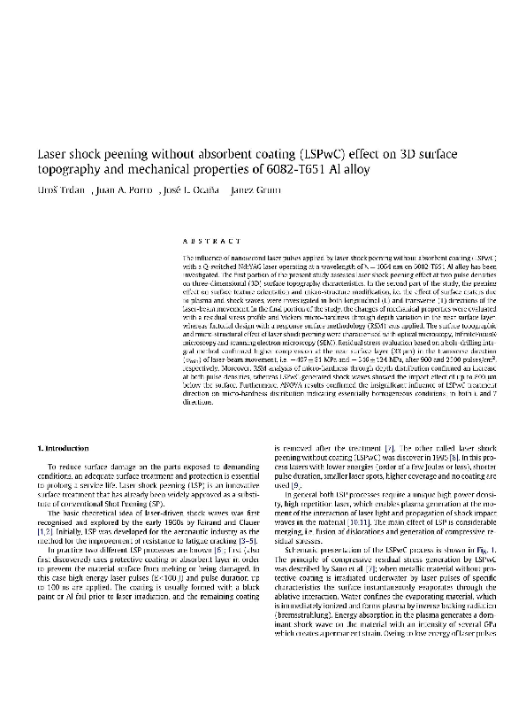 (PDF) Laser shock peening without absorbent coating (LSPwC) effect on ...