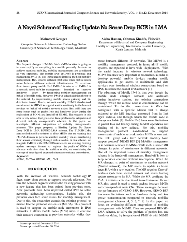 (PDF) A Novel Scheme of Binding Update No Sense Drop BCE in LMA
