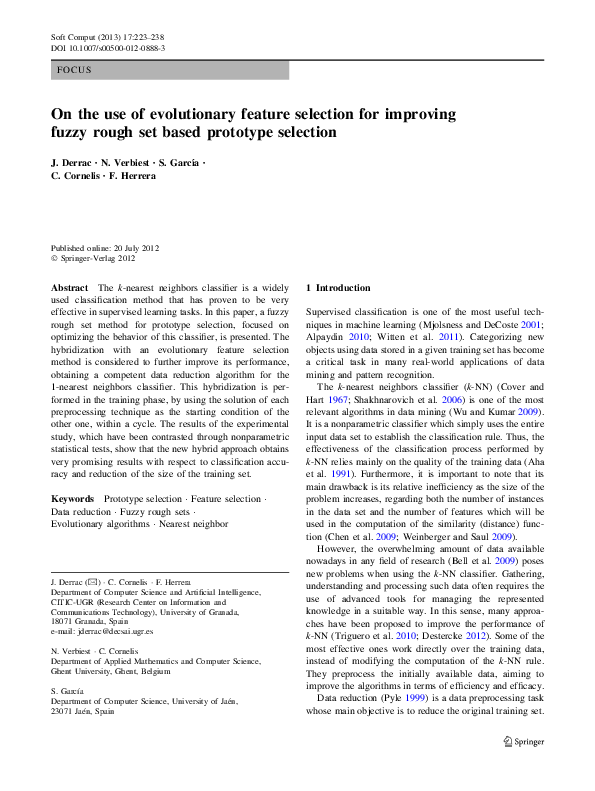 (PDF) On the use of evolutionary feature selection for improving fuzzy ...