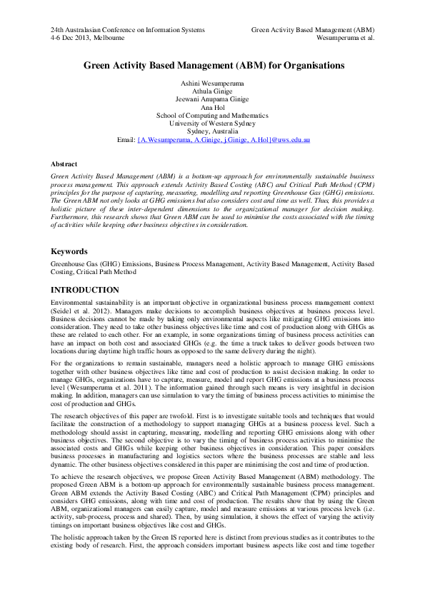 (PDF) Green activity based management (ABM) for organisations