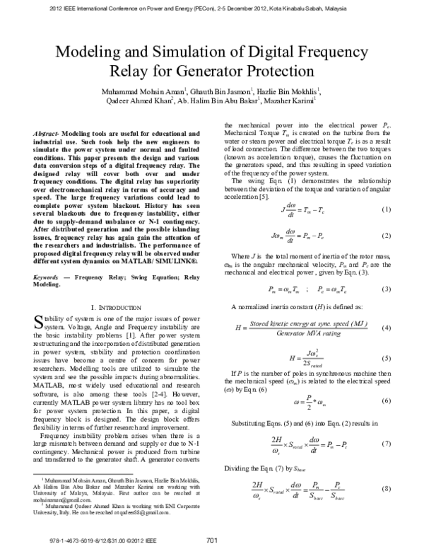 (PDF) Modeling and simulation of digital frequency relay for generator ...