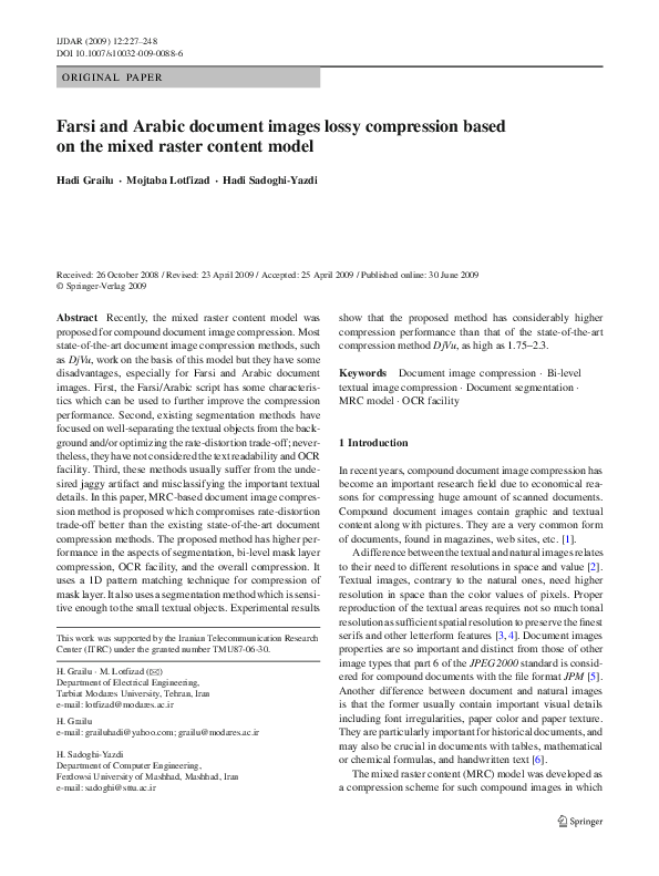 (PDF) Farsi and Arabic document images lossy compression based on the ...