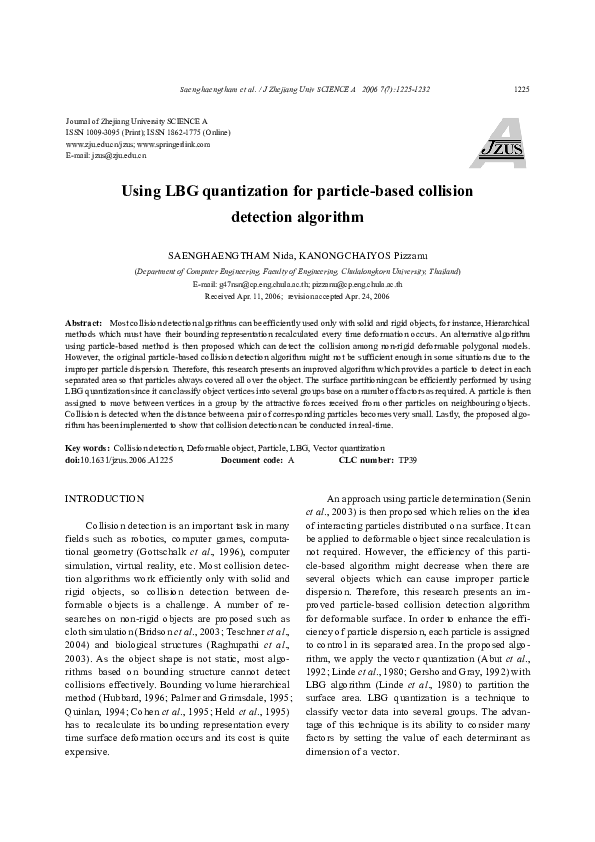 (PDF) Using LBG quantization for particle-based collision detection ...