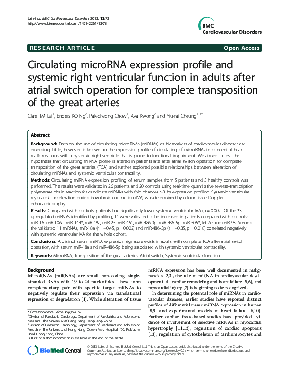 (PDF) Circulating microrna expression profile and systemic right ...