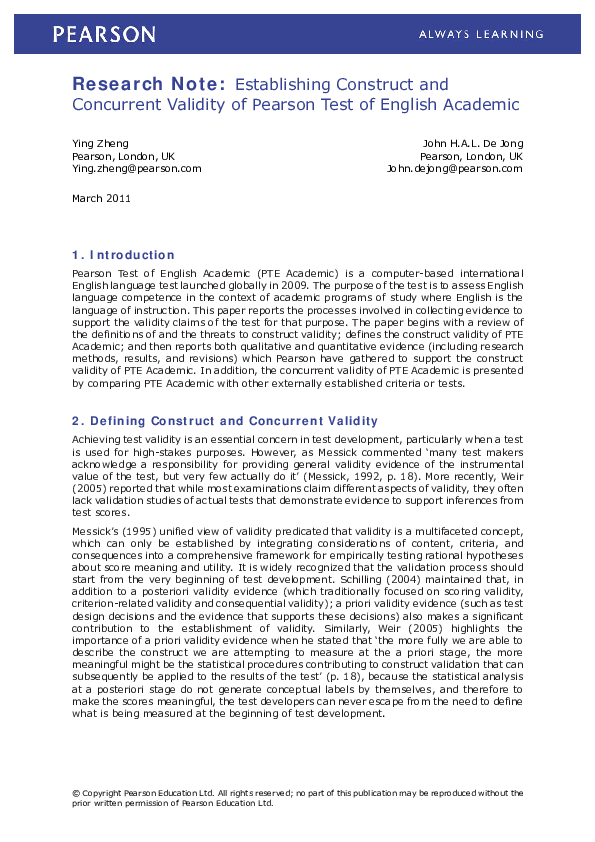 (PDF) Research Note: Establishing Construct and Concurrent Validity of ...