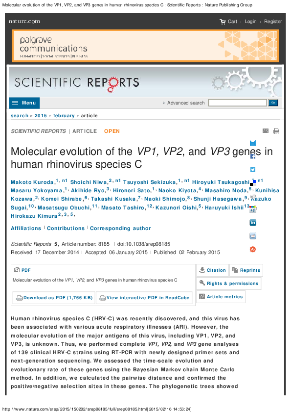 (PDF) Molecular evolution of the VP1, VP2, and VP3 genes in human ...