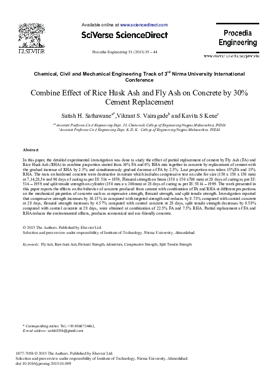 (PDF) Combine Effect of Rice Husk Ash and Fly Ash on Concrete by 30% ...
