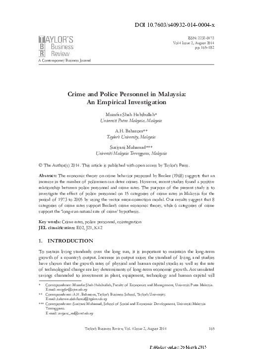 (PDF) Crime and Police Personnel in Malaysia: An Empirical Investigation