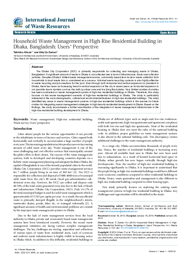 (PDF) Household Waste Management in High-Rise Residential Building in ... - Minimizing Waste In High-Rise Living