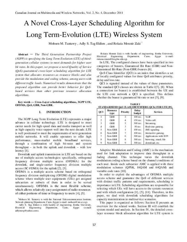 (PDF) A Novel Cross-Layer Scheduling Algorithm for Long Term-Evolution ...