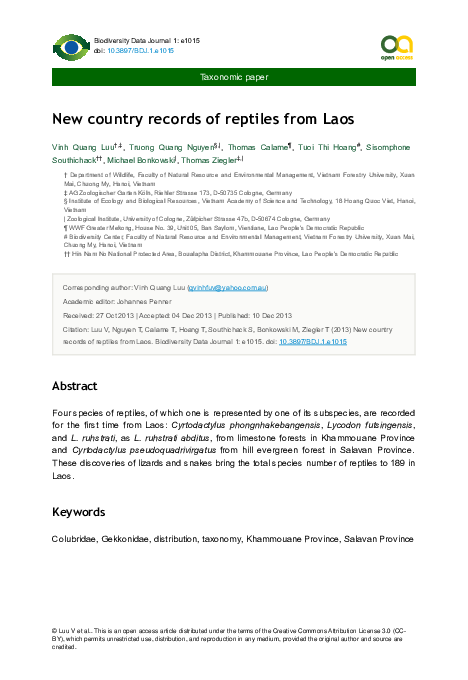 (PDF) New country records of reptiles from Laos | Michael Bonkowski ...