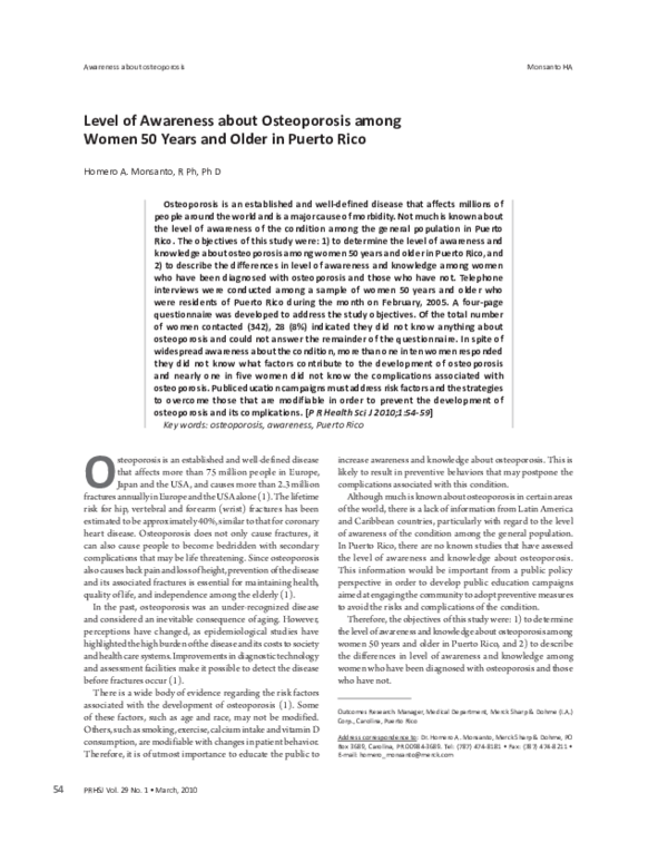 (PDF) Level of awareness about osteoporosis among women 50 years and ...