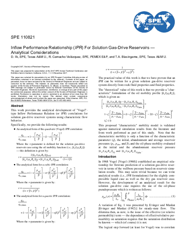 (PDF) Inflow Performance Relationship (IPR) for Solution-Gas-Drive ...