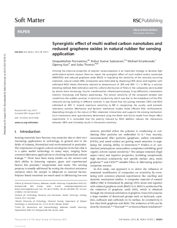 (PDF) Synergistic effect of multi walled carbon nanotubes and reduced ...
