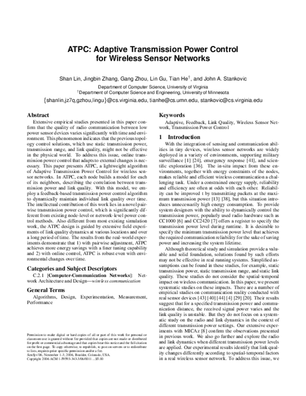 (PDF) ATPC Adaptive Transmission Power Control for Wireless Sensor